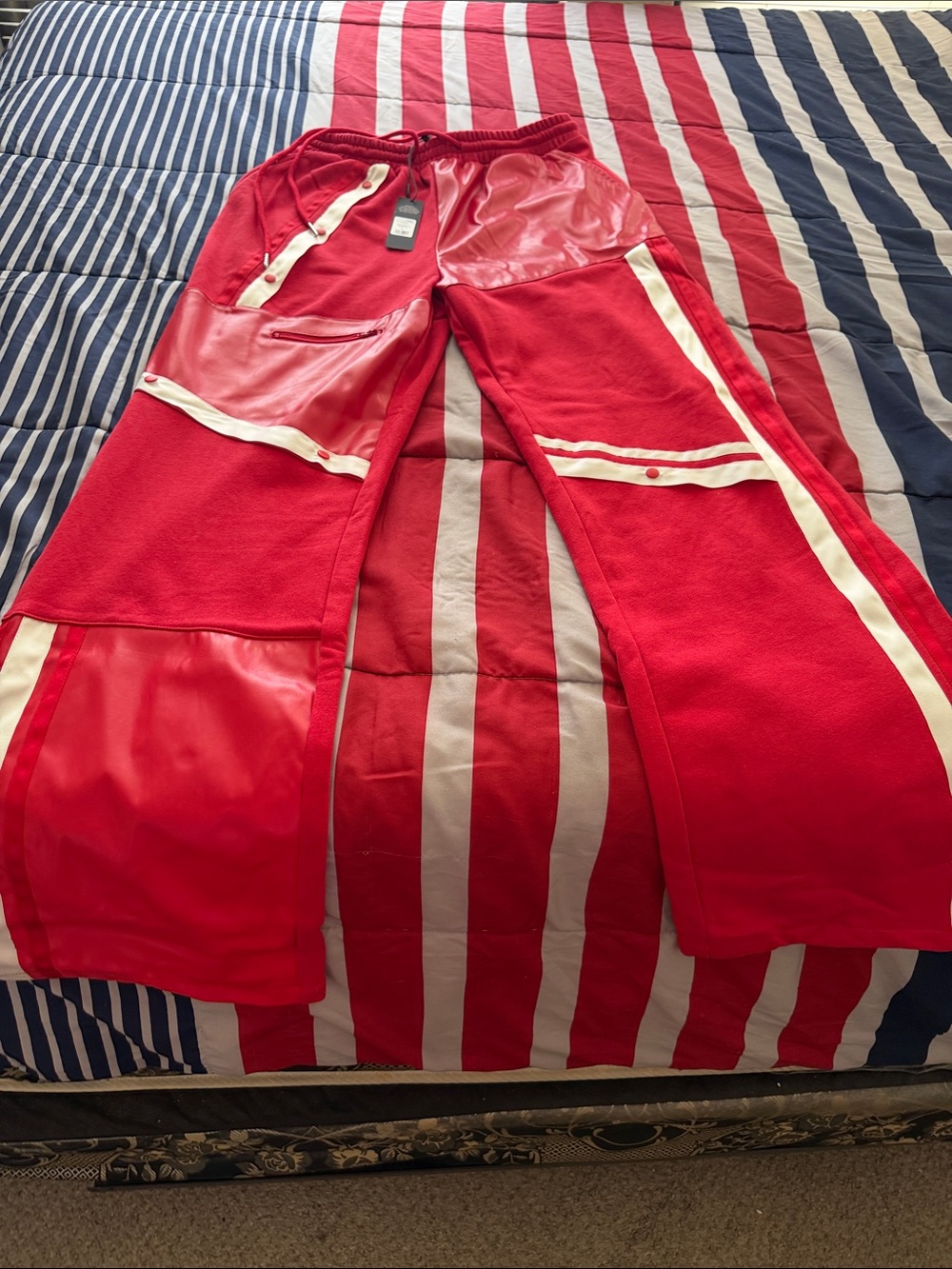 Fashion Nova Red & White Mixed-Media Jogger Pants - Picture 8 of 16